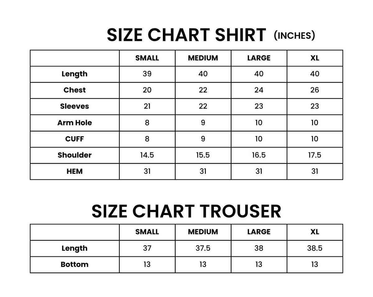 Cords Size Chart